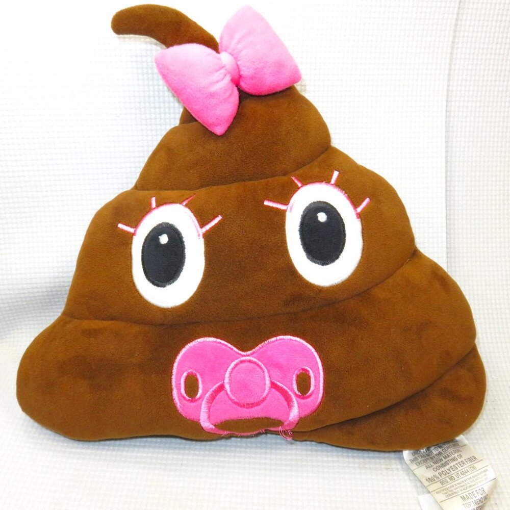 Top Trenz Poop Emoji Baby Girl Pillow Plush Pink Pacifier Bow 13 x 13 Inch